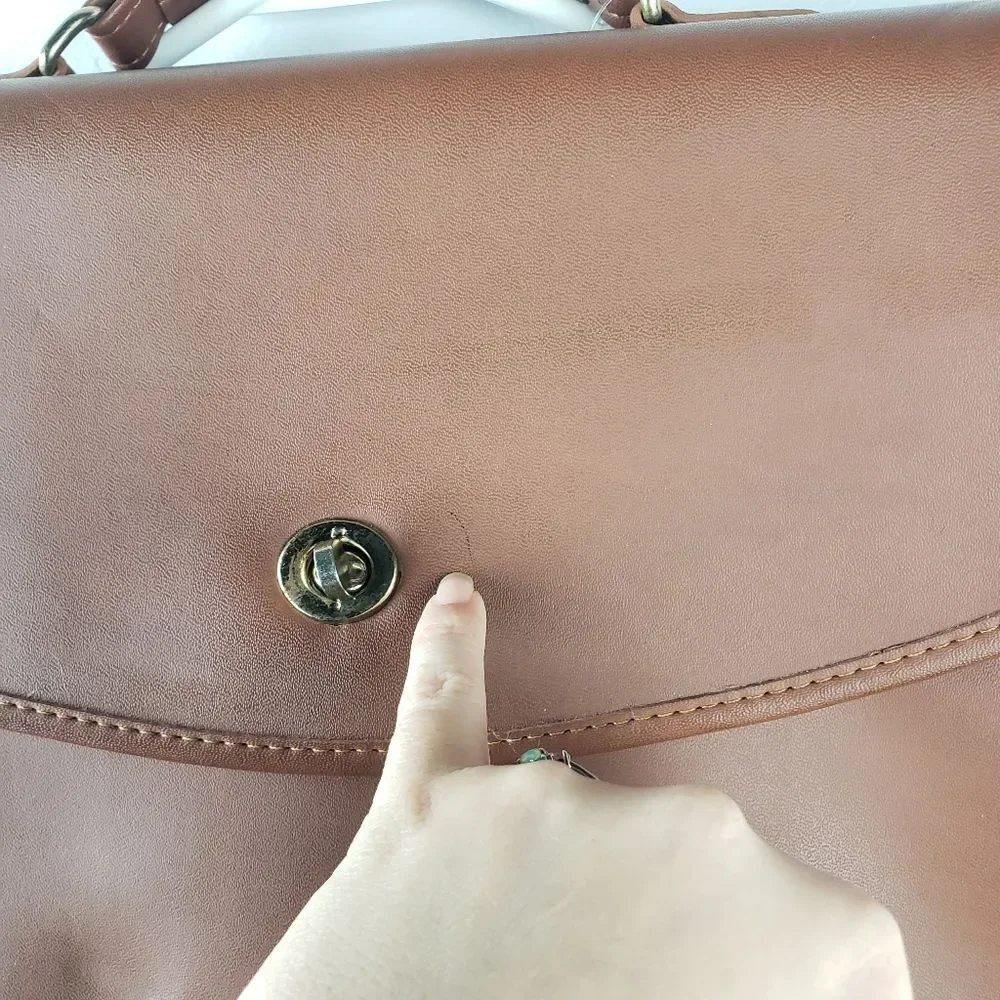 Unisex Brown Leather Clasp Closure Side Laptop Briefcase Bag Size Medium